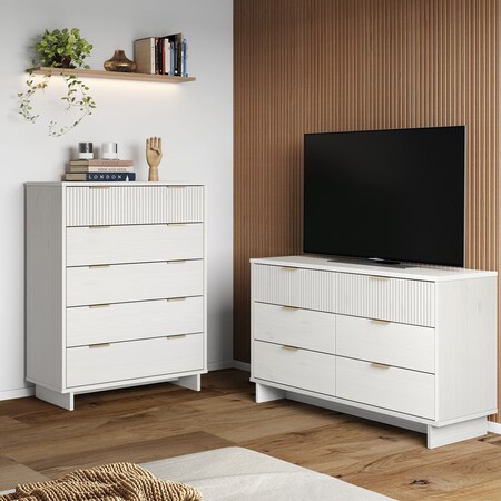 Manhattan Comfort Granville White 5-Drawer Chest and 6-Drawer Double Dresser, Set of 2 GRAN061